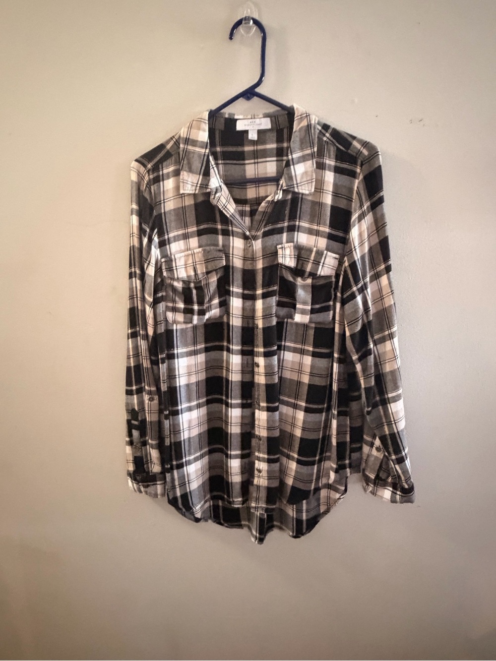 new directions Black & Cream Plaid Button-Down Shirt